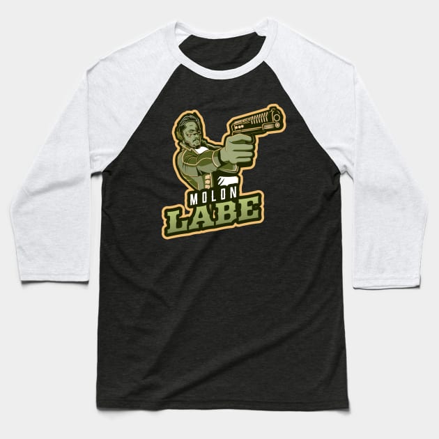 Man's Pointing A Gun | Molon Labe Baseball T-Shirt by Mega Tee Store